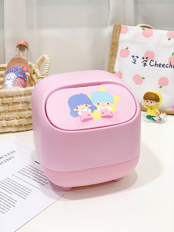 Sanrio Household Car Desktop Trash Can with Lid Pressed Paper Crumbs Storage Bucket Square