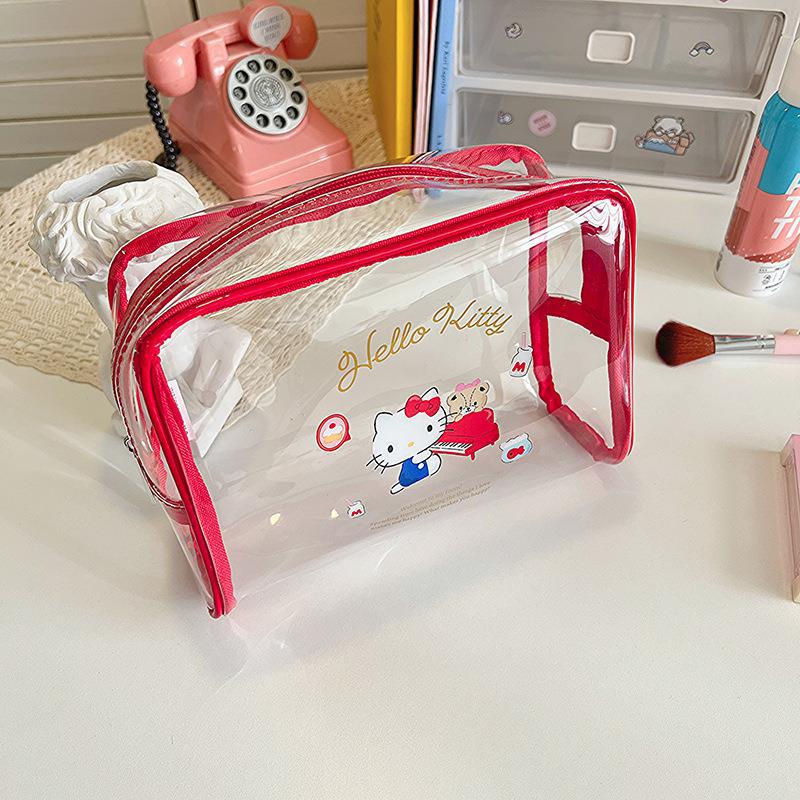 New Sanrio Cartoon Transparent Pen Bag Waterproof Travel Wash Bag Large Capacity Portable Makeup Bag