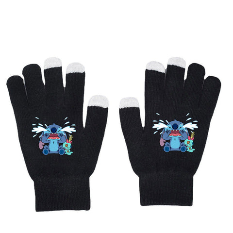 Stitchy Gloves Star Baby Autumn/Winter Warm Touch Screen Gloves Solid Print Black Knitted Gloves