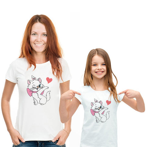 Round Neck Loose Parent-child T-shirt Mary Cat