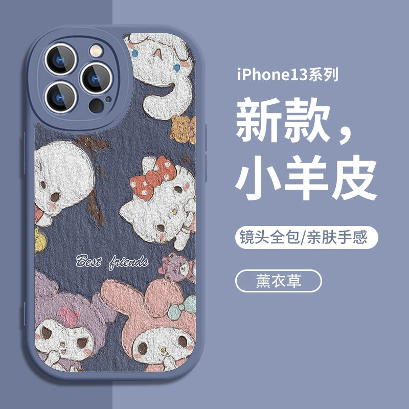 Oil Painting Cute Sanrio iPhone Case Full Body Protective Case For IPhone 11-15 Pro Max