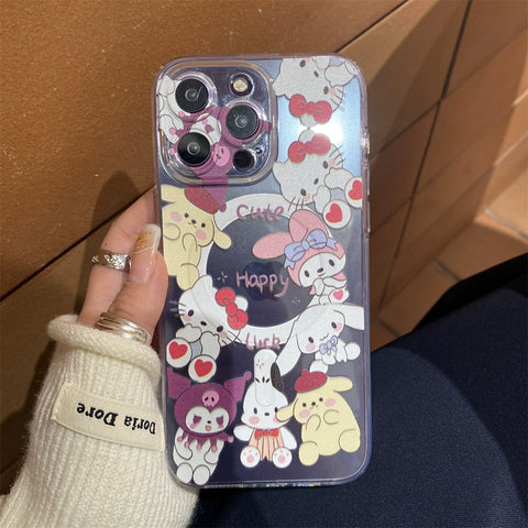 Transparent Sanrio KT Cat Stand Phone Case Kuromi My Melody Sanrio iPhone Case Full Body Protective Case For IPhone 11-15 Pro Max