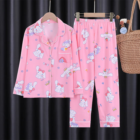 Children's Pajamas Women's Long Sleeve Set Summer Cartoon Imitation Cotton Children's Home Clothes Breathable, Comfortable, Loose Fitting Baby Pajamas