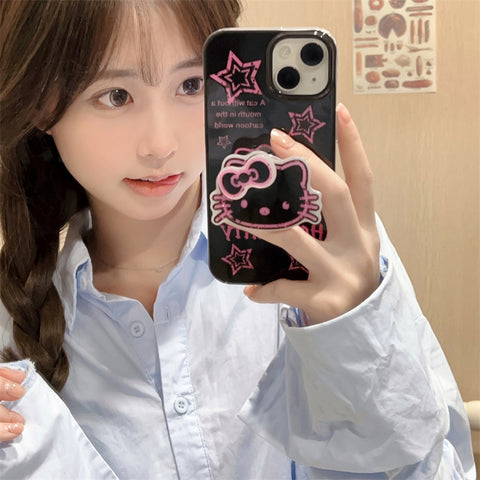 Sanrio Black Pink HK Cat IPhone Case Full Body Protective Case For IPhone 11-15 Pro Max