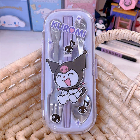 Sanrio portable children's student stainless steel chopsticks fork chopsticks set tableware set box