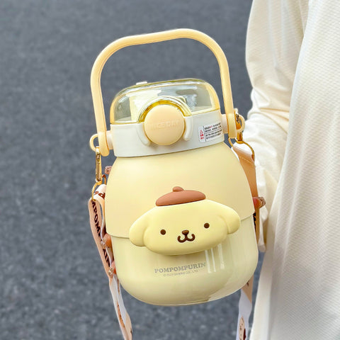 Sanrio Koulomi Water Cup Female High-value Pot-bellied Cup Outdoor Double Drinking Straw Cup.