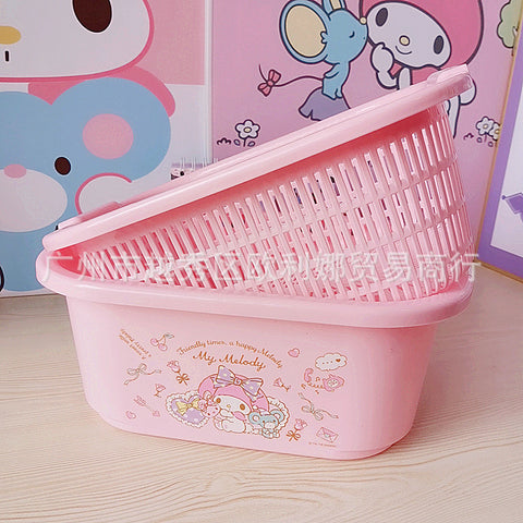 Sanrio Double-layer Vegetable Washing Basin, Drain Basket, Kitchen, Household Plastic Fruit Dish, Living Room, Sink, Water Filter, Vegetable Basket, Washing Basket