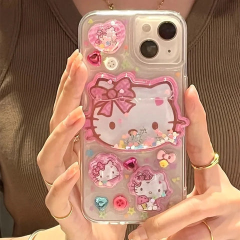 Sanrio Hard Hello Kitty iPhone Glitter Cases with Liquid Suitable for iPhone 11-14 Pro Max