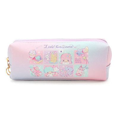 Sanrio Square Leather Double Zipper Kids Pen Bag School Stationery Box Pencil Storage Pocket