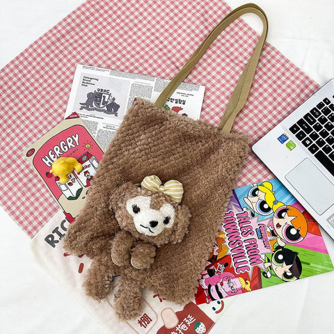 2023 Autumn/Winter Mom with Baby Plush Women's Bag Shoulder Bag Handheld Shopping Bag Large Capacity Cartoon Girl Bag