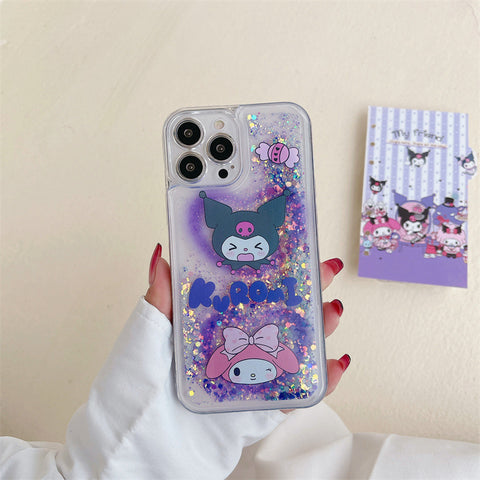 Sanrio Melody Kuromi Hard iPhone Glitter Cases with Liquid and Glow-in-the-Dark Suitable for iPhone 6-15 Pro Max