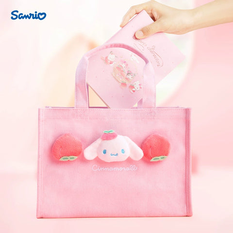 Sanrio Sanrio Peach Blossom Park Series Handheld Bag, Kuromi Jade Gui Dog Handheld Bag, Bento Bag, Textbook Bag