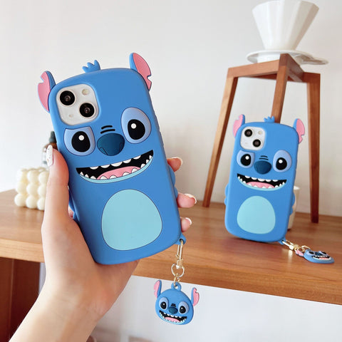 Sanrio 3D Silicone Stereoscopic Stich iPhone Cases with Pendant Suitable for iPhone 6-13 Pro Max