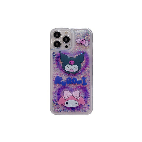 Sanrio Melody Kuromi Hard iPhone Glitter Cases with Liquid and Glow-in-the-Dark Suitable for iPhone 6-15 Pro Max