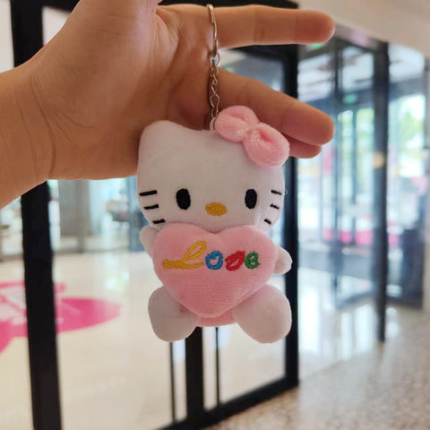 Toy KT Cat Plush Doll Key Chain Pendant Love Kitten Couple Bag Ornaments Grab Machine Doll.