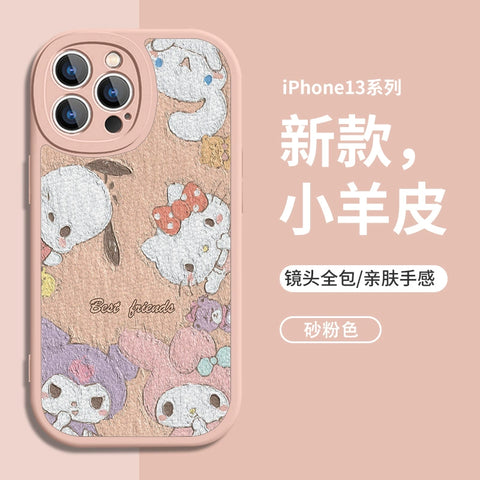 Oil Painting Cute Sanrio iPhone Case Full Body Protective Case For IPhone 11-15 Pro Max