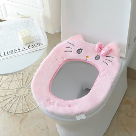 Sanrio Toilet Seat Waterproof Universal Hook and Loop Plush Toilet Seat Warm Toilet Seat In Winter.