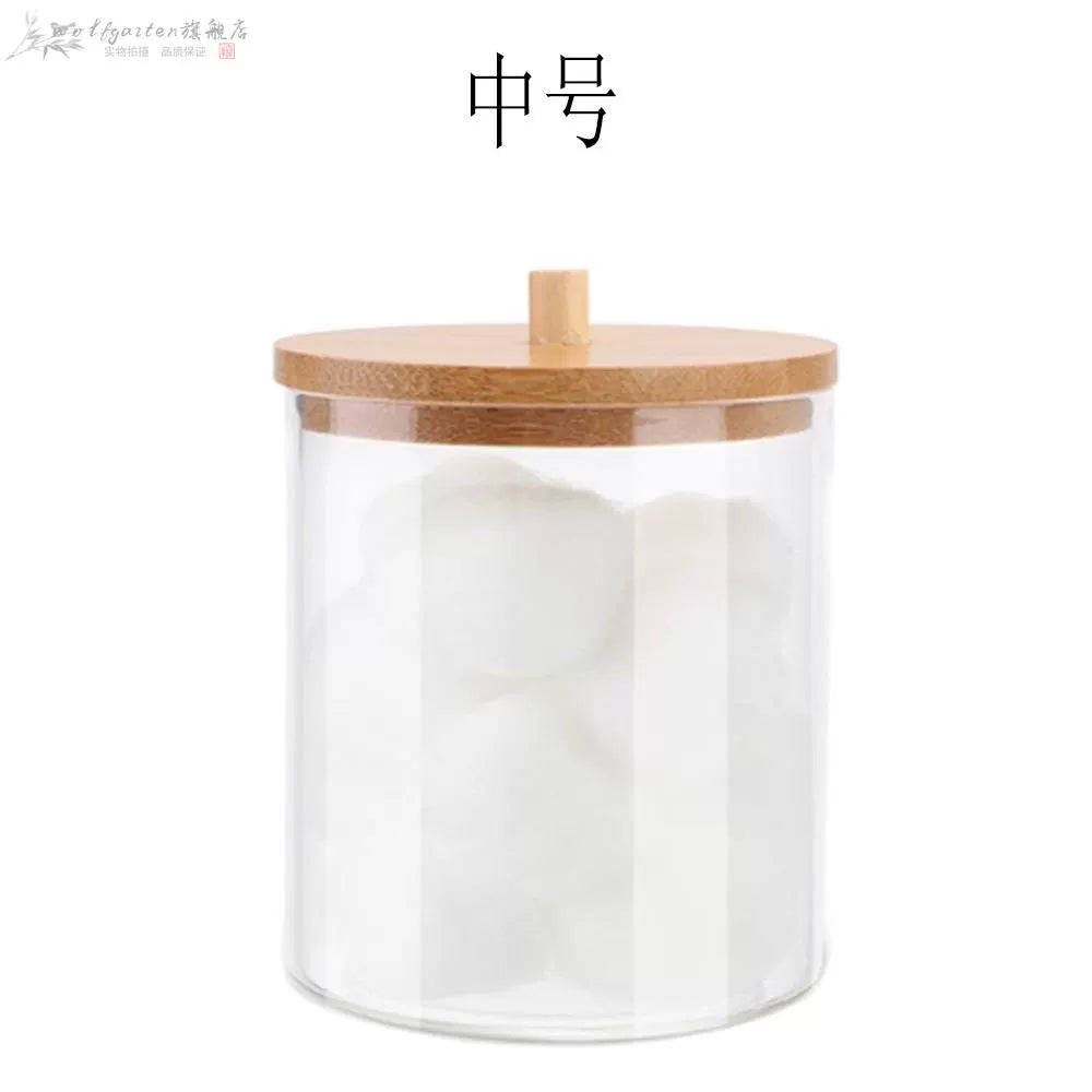 Cotton storage box cotton swabs storage bamboo cover acrylic portable round container cotton puff storage box home64