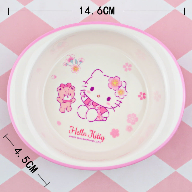 Children's TablewareSanrio Cherry Blossom Hello Kitty Cat Girl Bowl Children's Dinner Plate High Value Household Dining Bowl