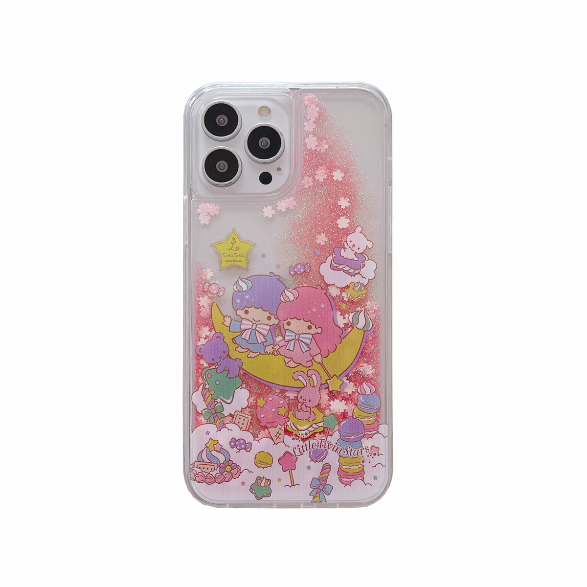 Sanrio Twin Star Hard iPhone Glitter Cases with Liquid Suitable for iPhone 6-13 Pro Max