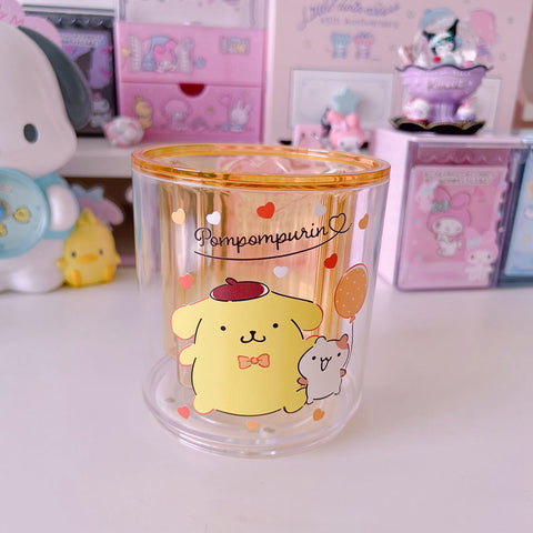 Girls' Heart Transparent Round Rotable Sanrio Penholder Makeup Brush Stationery Storage Bucket Large Capacity