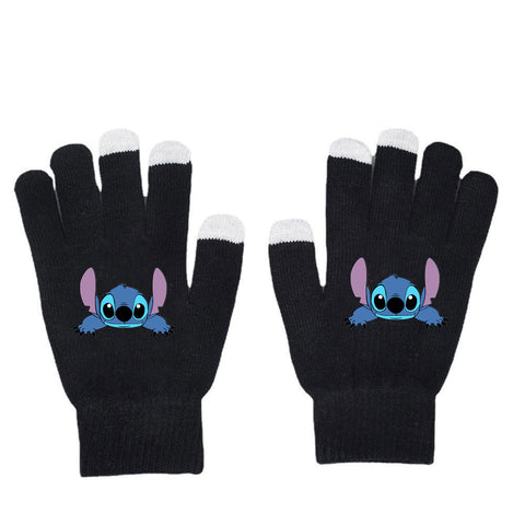 Stitchy Gloves Star Baby Autumn/Winter Warm Touch Screen Gloves Solid Print Black Knitted Gloves