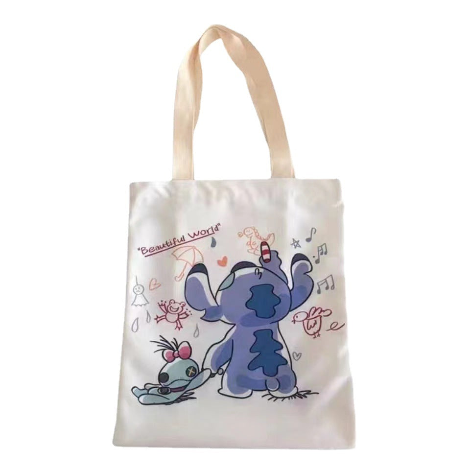 Stitchy Cartoon Canvas Bag Female Canvas Bag Student Bag Shoulder Bag Large Capacity Hand Carry