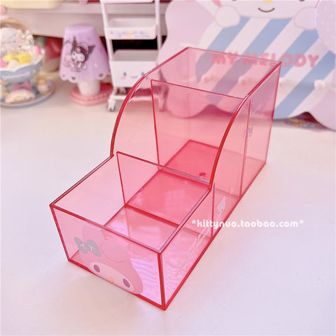 Sanrio Translucent Desktop Dormitory Storage Multi Grid Pen Holder Cosmetics Sorting Box