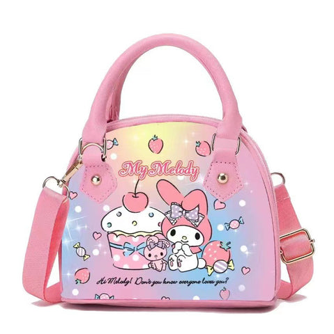 Sanrio Printed Gradient Zipper Handbag Leather Waterproof Crossbody One Shoulder Small Bag