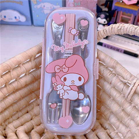 Sanrio portable children's student stainless steel chopsticks fork chopsticks set tableware set box