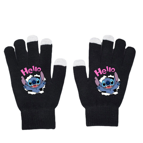 Stitchy Gloves Star Baby Autumn/Winter Warm Touch Screen Gloves Solid Print Black Knitted Gloves