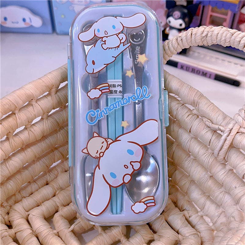 Sanrio portable children's student stainless steel chopsticks fork chopsticks set tableware set box