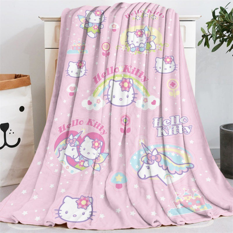 HK Cat Patterned Flannel Blanket with Air Conditioning Cover Blanket, Summer Nap Blanket