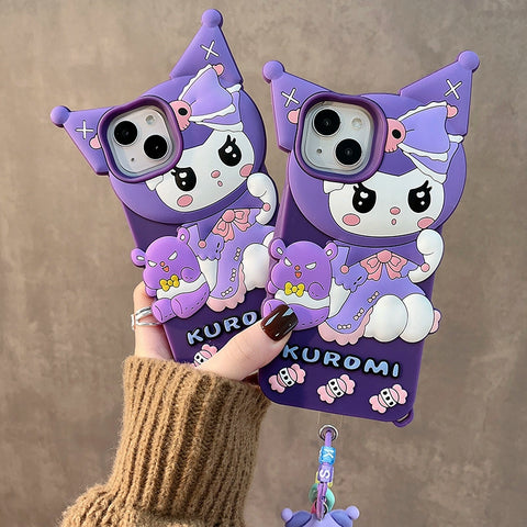 Sanrio 3D Silicone Stereoscopic Kuromi iPhone Cases Suitable for iPhone 11-14 Pro Max