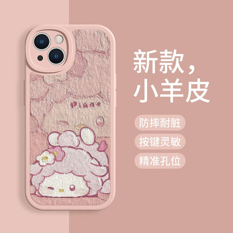 Suitable for Apple 15pro Phone Case 14 Sanrio IPhone 13 New 12pro Oil Painting Style 11pro Cat Xsmax Kuromi Xr Cute 8plus7 Sheepskin X Full Package Anti Drop 6 Sets