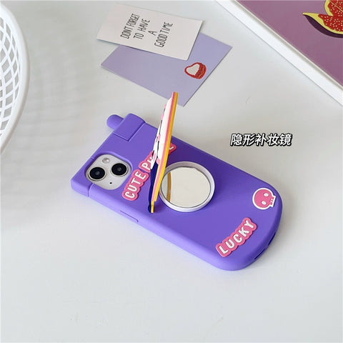 Sanrio 3D Silicone Stereoscopic Stich iPhone Cases with Mirror Suitable for iPhone 11-15 Pro Max