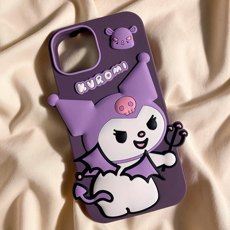 Sanrio 3D Silicone Stereoscopic Kuromi iPhone Cases Suitable for iPhone 11-14 Pro Max