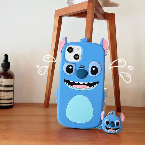 Sanrio 3D Silicone Stereoscopic Stich iPhone Cases with Pendant Suitable for iPhone 6-13 Pro Max