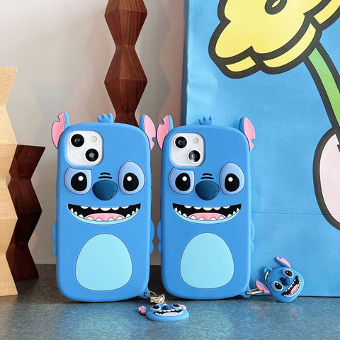 Sanrio 3D Silicone Stereoscopic Stich iPhone Cases with Pendant Suitable for iPhone 6-13 Pro Max