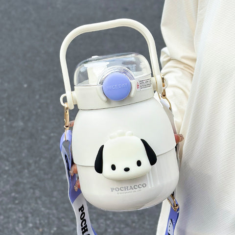 Sanrio Koulomi Water Cup Female High-value Pot-bellied Cup Outdoor Double Drinking Straw Cup.