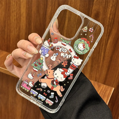 Cute Cartoon Japanese Korean Ins Style Christmas Elk Hellokitty Sanrio Hellokitty for Apple 15 PHONE CASE MAGNETIC STAND IPHONE 14 Promax 13/12 CASE 11