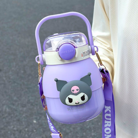 Sanrio Koulomi Water Cup Female High-value Pot-bellied Cup Outdoor Double Drinking Straw Cup.