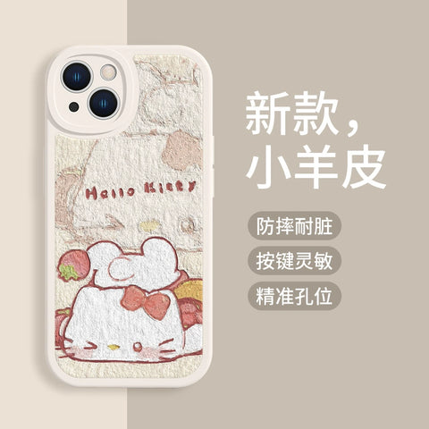 Suitable for Apple 15pro Phone Case 14 Sanrio IPhone 13 New 12pro Oil Painting Style 11pro Cat Xsmax Kuromi Xr Cute 8plus7 Sheepskin X Full Package Anti Drop 6 Sets