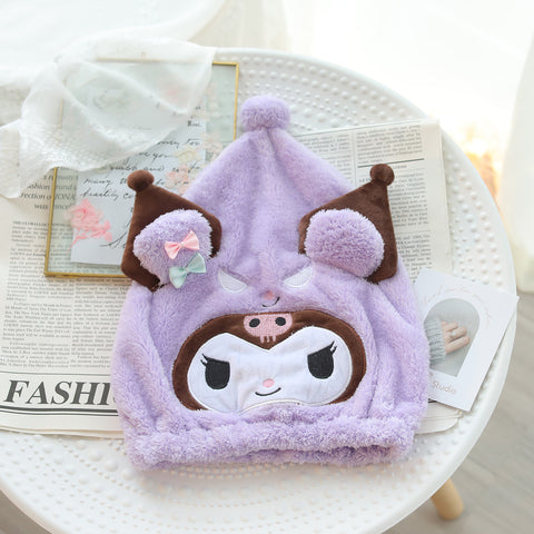 Sanrio Water Absorbent Quick Drying Hair Cap Girl Thickened Headband Wrapped Hair Bath Cap Coral Plush Hair Wipe Dry Hair Cap