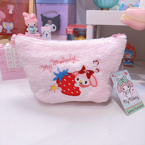 Sanrio Furry Embroidery Storage Makeup Sheer Zipper Coin Purse