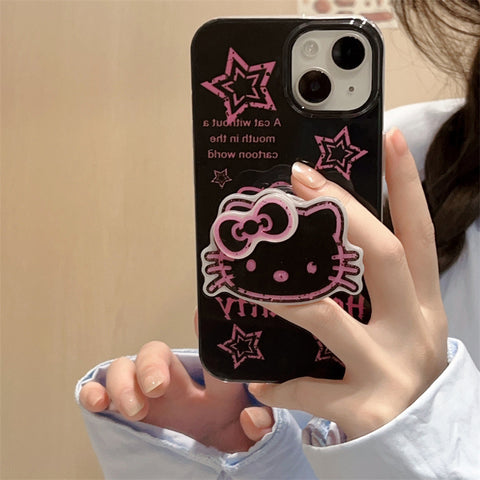 Sanrio Black Pink HK Cat IPhone Case Full Body Protective Case For IPhone 11-15 Pro Max