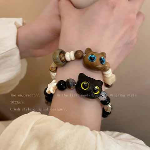 Natural Stone Kitten Beaded Bracelet for Girls, Light Luxury, Small Couples, New Style Bracelet for Friends, Ceramic Cute Handicrafters, Home112