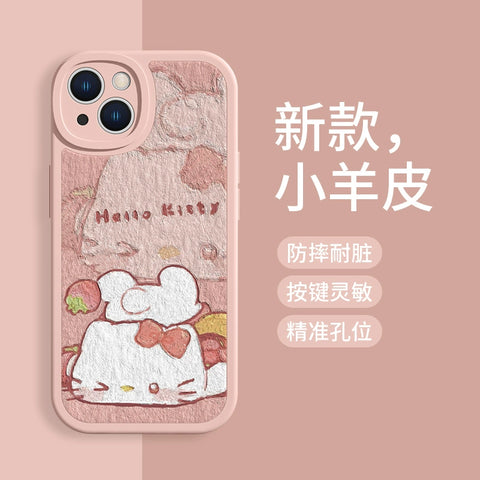 Suitable for Apple 15pro Phone Case 14 Sanrio IPhone 13 New 12pro Oil Painting Style 11pro Cat Xsmax Kuromi Xr Cute 8plus7 Sheepskin X Full Package Anti Drop 6 Sets