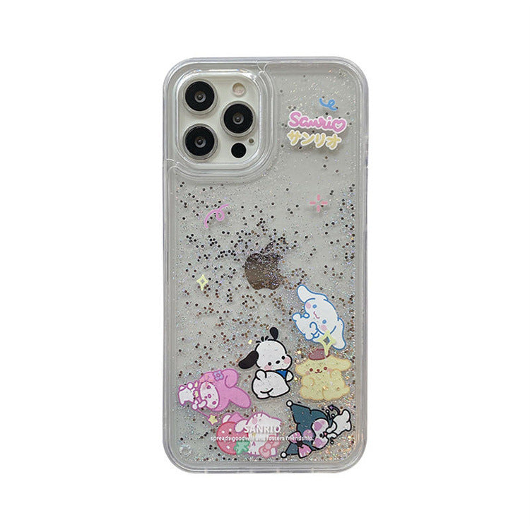 Japan and South Korea Transparent Quicksand Sanrio Full Body Protective Case For IPhone 11-15 Pro Max