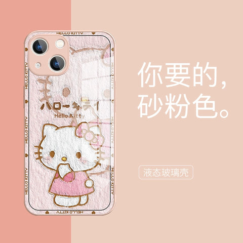 Oil Painting KT Cat Kuromi Cute Sanrio iPhone Case Full Body Protective Case For IPhone 11-15 Pro Max